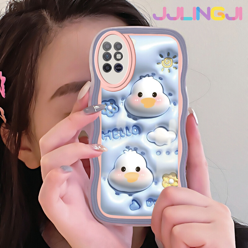 Jjlingji Casing For Infinix Note 8 X692 Case Cartoon 3D Cute Duck Flowers Pattern Wave Border Soft Clear Shockproof Phone Cases Creative Camera Transparent Casing Silica Gel Protective Cover