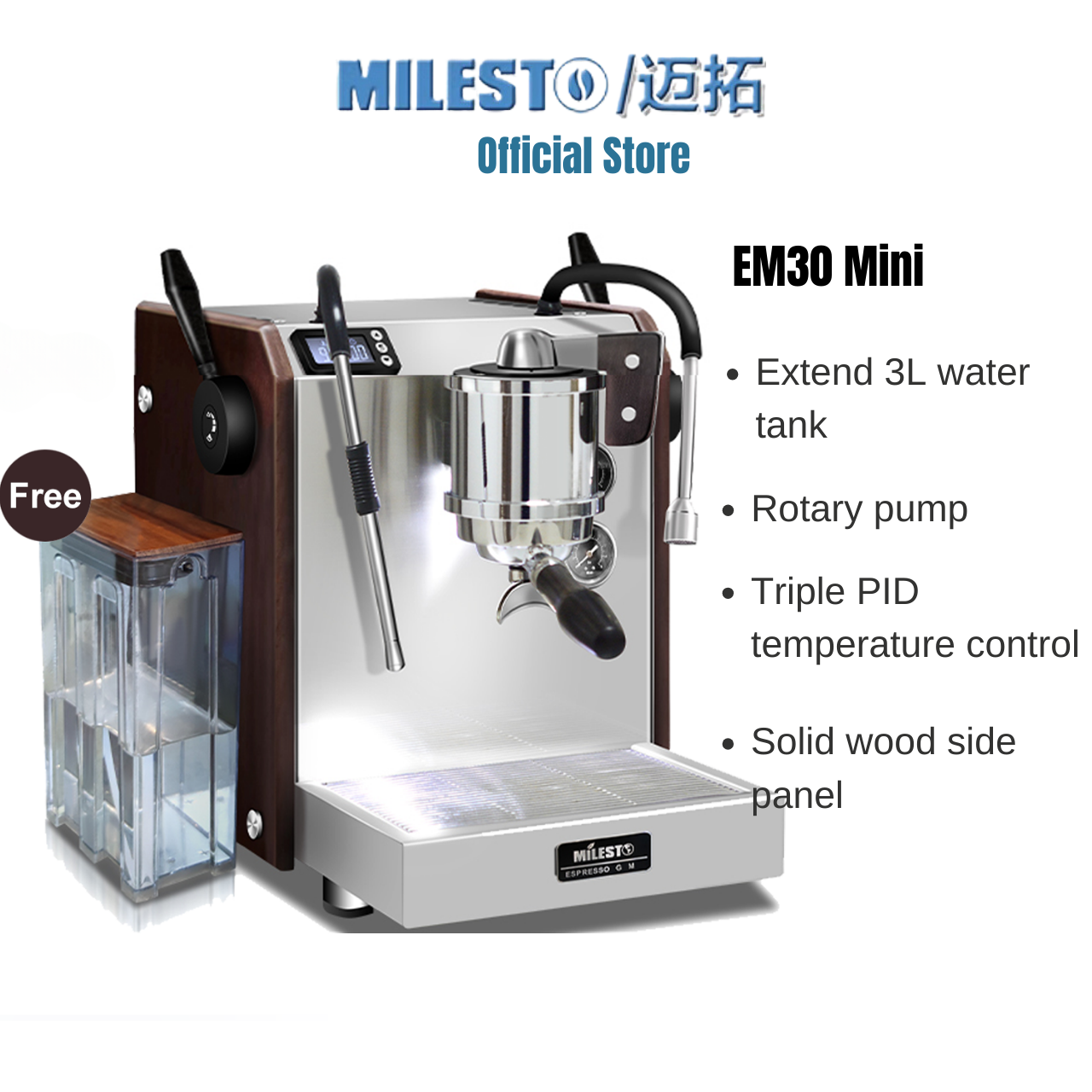 Milesto EM30Mini Coffee Machine Italian SemiAuto Espresso Coffee Machine Dual Boiler Rotary
