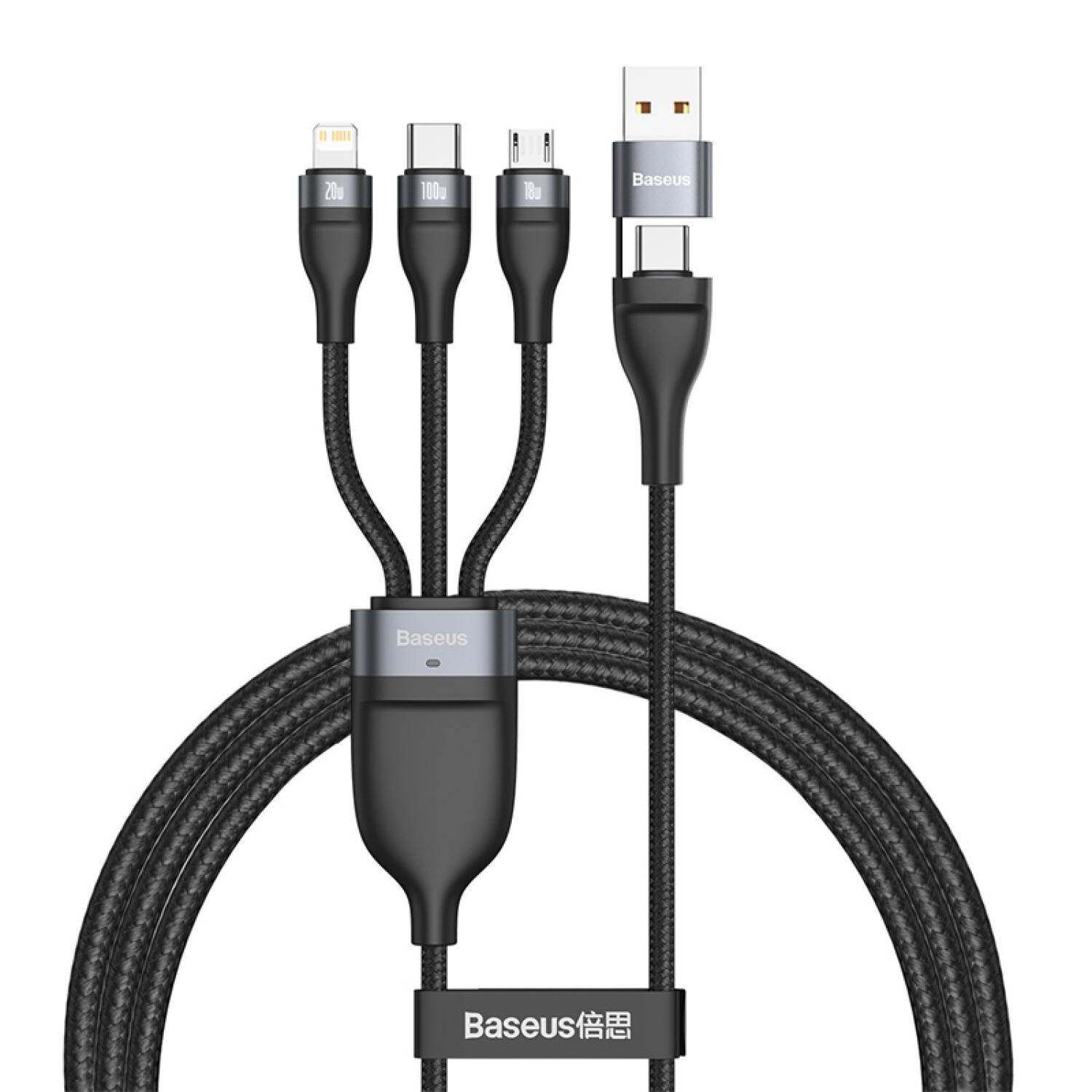 Cáp usb c sạc nhanh baseus 3 trong 1 cáp sạc cho iphone 11 xr 8 pd 100w type-c cáp usb micro type c cho xiaomi 5a dây sạc nhanh