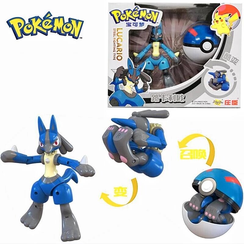 Kid's Toy 13cm Pokemon Ball Lucario Deformed Egg Anime Figure Educational Assembled Collection PVC Hand-made Model Doll Birthday gift for kid's boys 2-6 years toys for girls boys