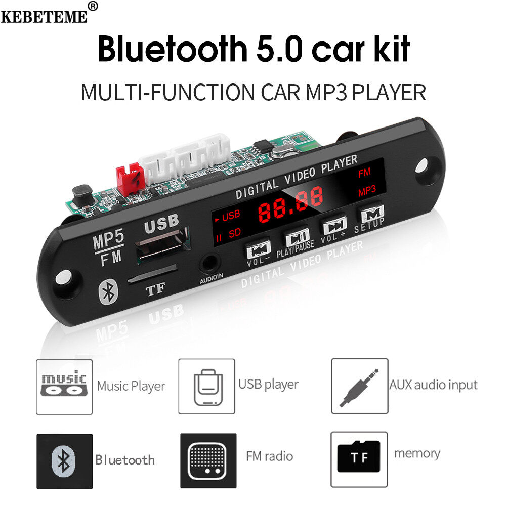 KEBETEME Bluetooth MP5 Decoder Board DC 5V 12V Audio Video Player Decoder Module With Remote Control