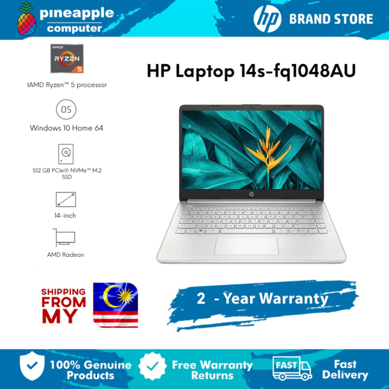 HP Laptop 14s-fq0048AU | 14 diagonal, FHD (1920 x 1080) | AMD Ryzen™ 5 processor | 8 GB DDR4-3200 MHz RAM (1 x 8 GB) | 512 GB PCIe® NVMe™ M.2 SSD | AMD Radeon™ Graphics | Win 10 Malaysia