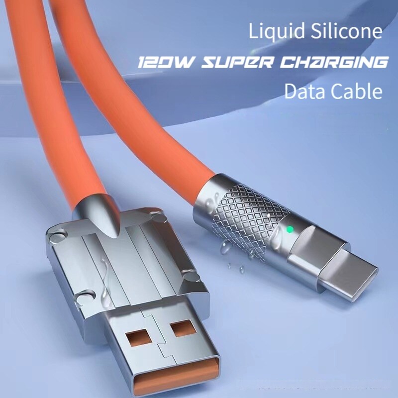 [A NEW] 6A Type c To USB A Data Cord 120WFast ChargingforXiaomi Silicone Soft Wire for MobilePhone