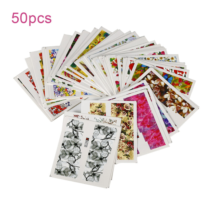Cerroqeern 50 Pcs Thiết Kế Hỗn Hợp Nhãn Dán Móng Hoa Đẹp Chuyển Động Nước Decal Watermark Trang Trí Móng Nghệ Thuật Cho Móng Tay Móng