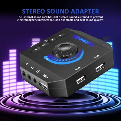[PHOINIKAS External Sound Card, USB Audio Adapter with 3.5mm Headphone and Microphone Jack, Volume Control, Stereo Sound Card Plug Play, for Windows, Mac, Linux, PC, Laptops, Desktops (6-in-1, Black),PHOINIKAS External Sound Card, USB Audio Adapter with 3.5mm Headphone and Microphone Jack, Volume Control, Stereo Sound Card Plug Play, for Windows, Mac, Linux, PC, Laptops, Desktops (6-in-1, Black),]