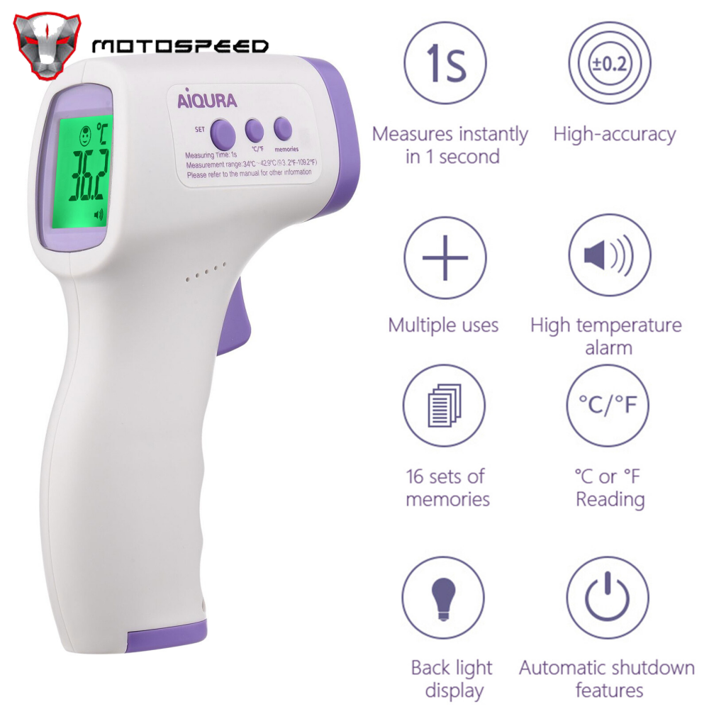 Smart Sensor LCD Digital Infrared Forehead Therm-ometer Non-Contact IR Ther-mometer Handheld Digital Tem-perature Measuring Gauge Fever Alarm Dual Tem-perature Mode 16-Group Memory °C/°F Switch for Baby/Adult