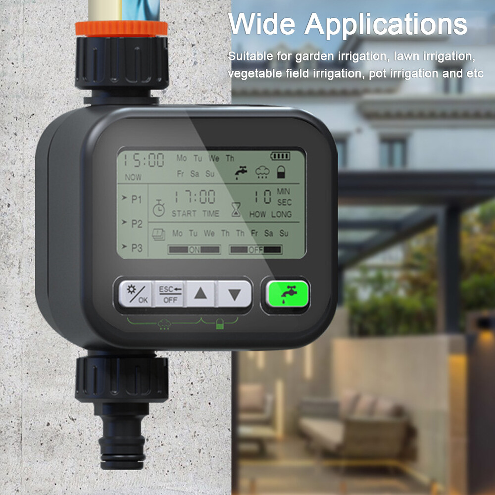 Smart Sensor Gardening Irrigation Timer Automatic Watering Device Garden Balcony Rain Sensing Control Intelligent Irrigation System Controller 3 Program Setting with Child Lock