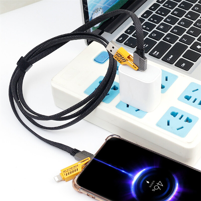 Cáp sạc điện thoại di động 4 trong 1 cáp USB sạc siêu nhanh Cáp dữ liệu pd27w sạc kép Type-C cho điện thoại Huawei MP4