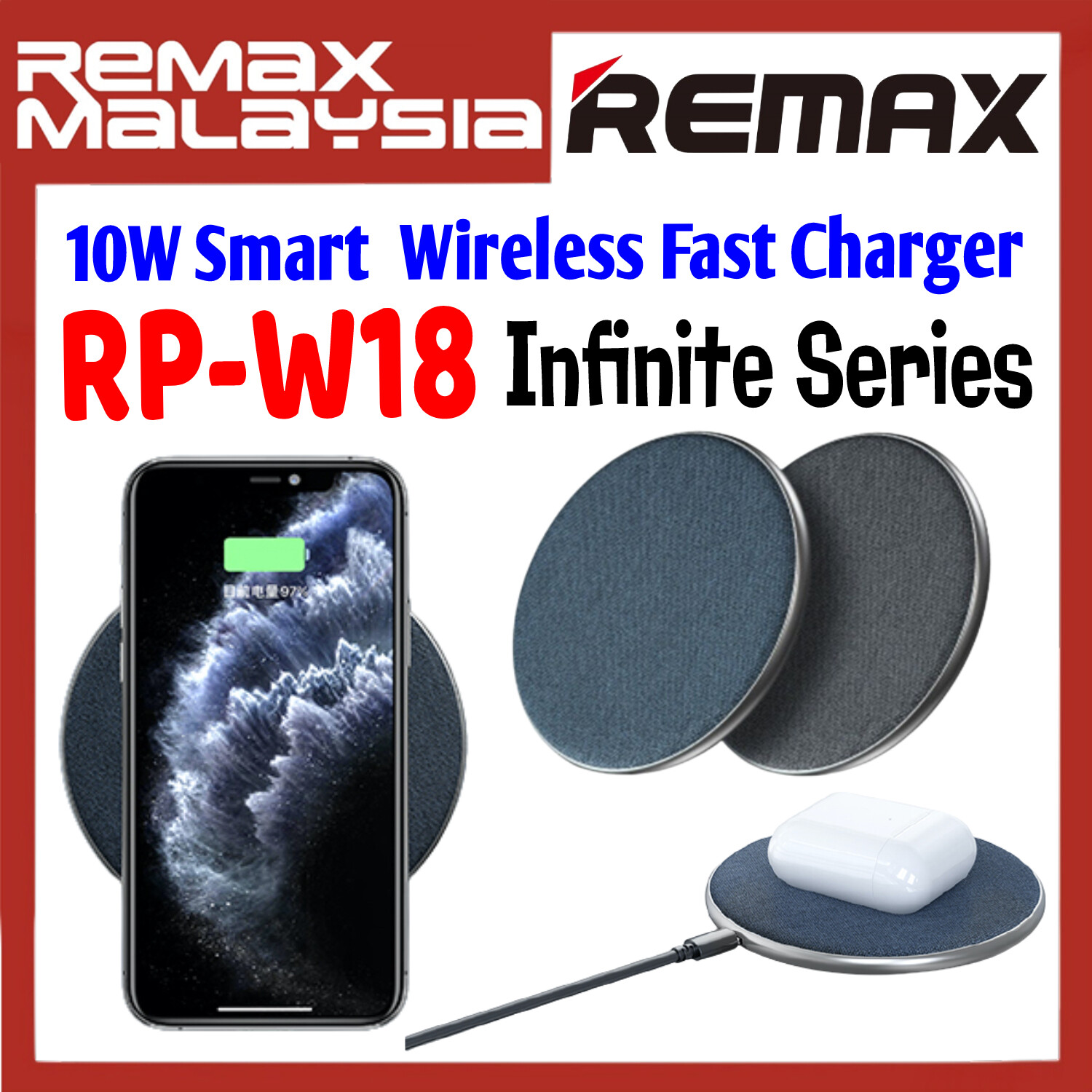 Remax RP W18 Infinite Series 10W Smart Wireless Fast Charger for