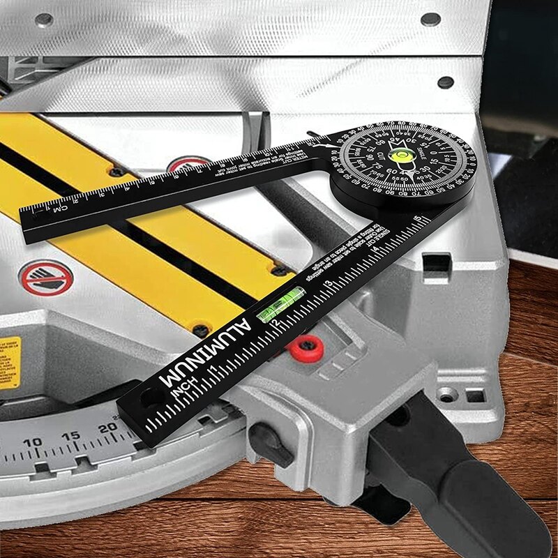 Miter Saw Protractor Rustproof Aluminum Angle Finder Gauge with Ruler Bubble Level Tool Miter