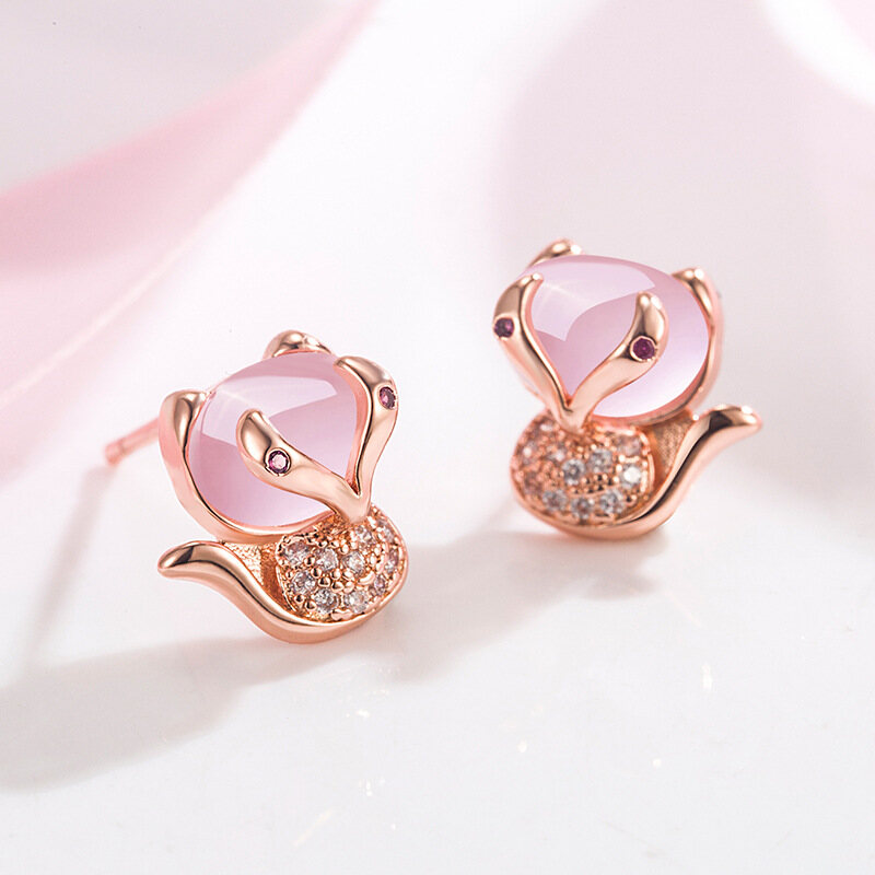 Kim cương dát Fox nữ dâm bụt đá Fox Bông tai