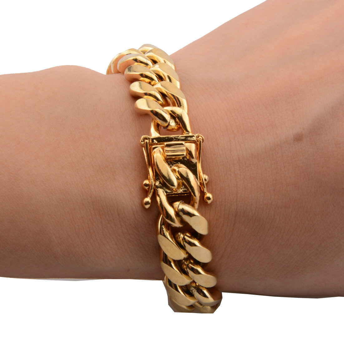 Details about   Men's Cool Stainless Steel Gold Cuban Curb Link Chain Bracelet 17mm8.66" Fashion 