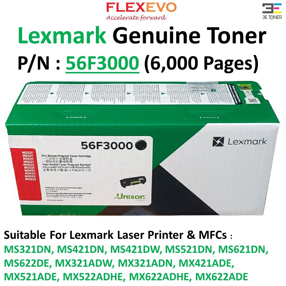 Lexmark 56F3000 Black Genuine Toner Cartridge for MS321DN MS421DN ...