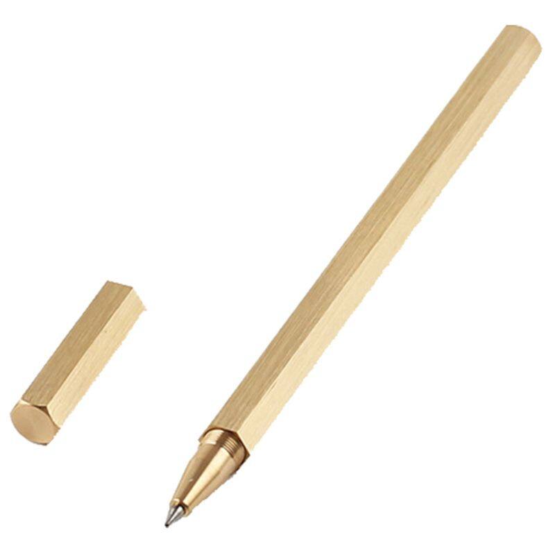 Hexagon 0.5mm Gel ink Pen Handmade Brass Liquid ink Roller ball Pen Classic Unique Design Office Stationery Gifts