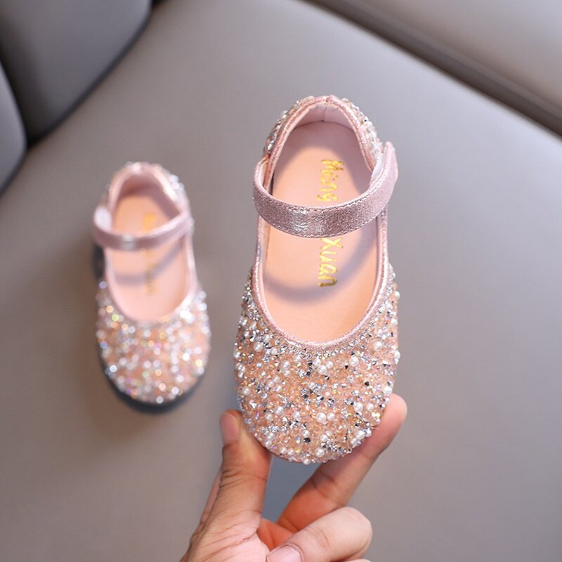 Baby Girls Shoes for Party and Wedding Sequin Pearl Rhinestones Shining Children Shoes 1-18 Years Old Kids Princess Shoes T21N06LS-12