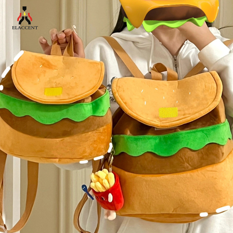 ELACCENT ⚡ Ba lô thời trang Ba Lô Nữ Ba lô bánh hamburger hoạt hình dễ thương Cặp học sinh
