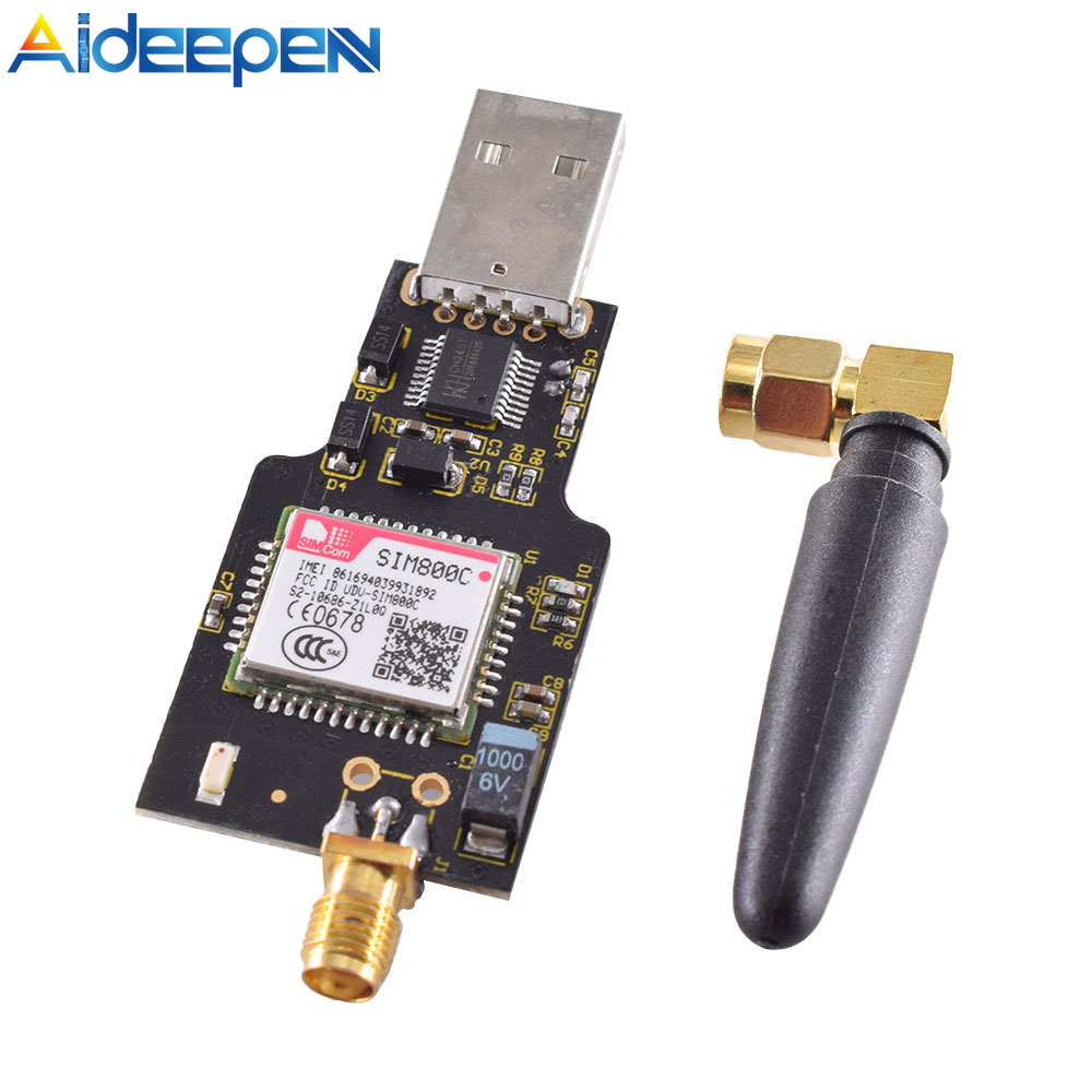Aideepen sim800c usb to gsm gprs wireless module quad-band 850/900/1800/1900mhz ch340t usb chip support 2g 3g 4g sim card usb communication sms data transmission with antenna