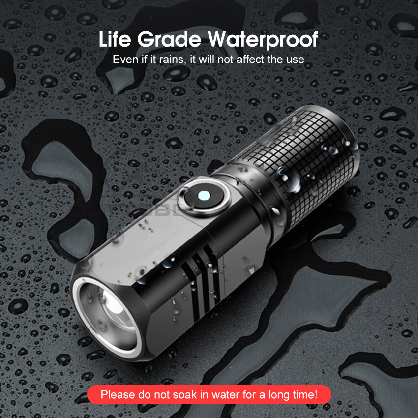 Outtobe Mini Flashlight LED Torch Light Telescopic Focus Flashlight Portable Rechargeable Flashlight Zoom Outdoor Pocket Size Waterproof Flashlight Strong Light 1000m Distance for Hiking Camping