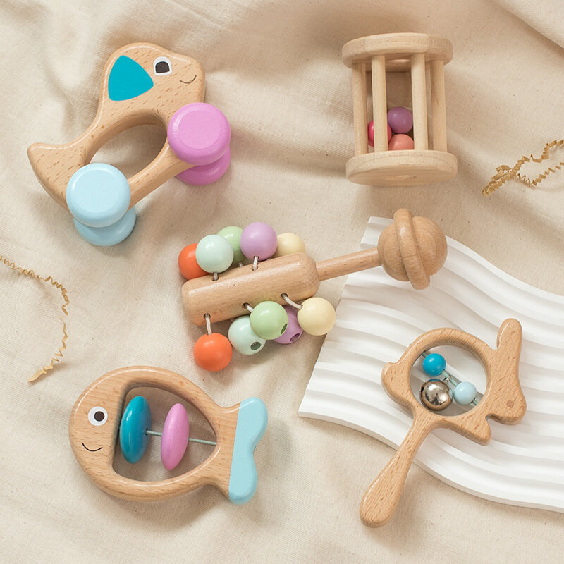PCS Toy Set- Wooden Baby Rattle Toys for Babies 0-6 Months