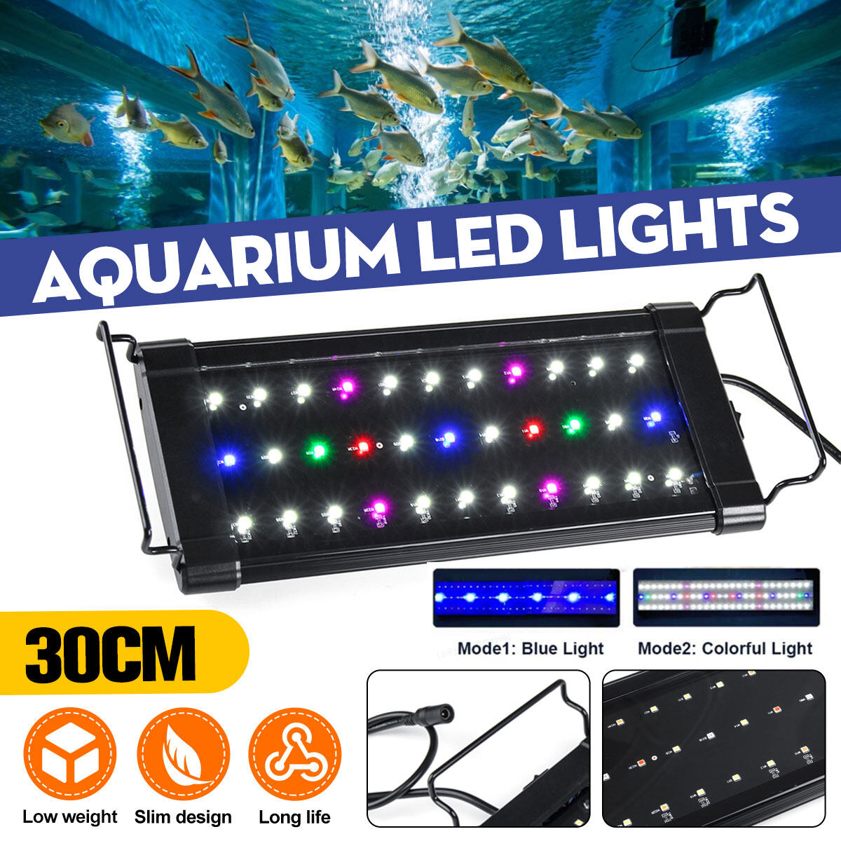 30cm Aquarium Light Full Spectrum LED Light Aquarium Fish Tank LED Light Lamp Natural Lighting
