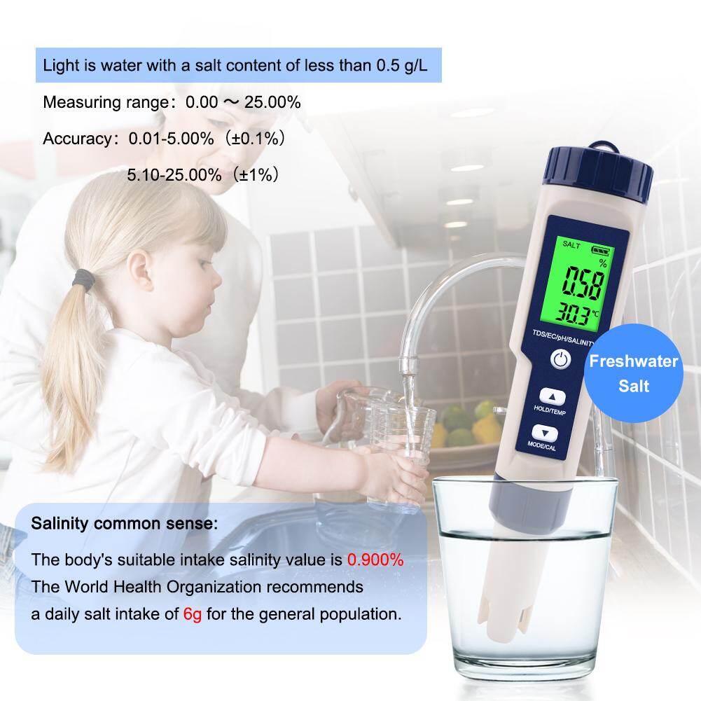 RCYAGO Presales 5 in1 PH Meter & Salinity Meter pH/TDS/EC/Salinity/Temperature Backlight
