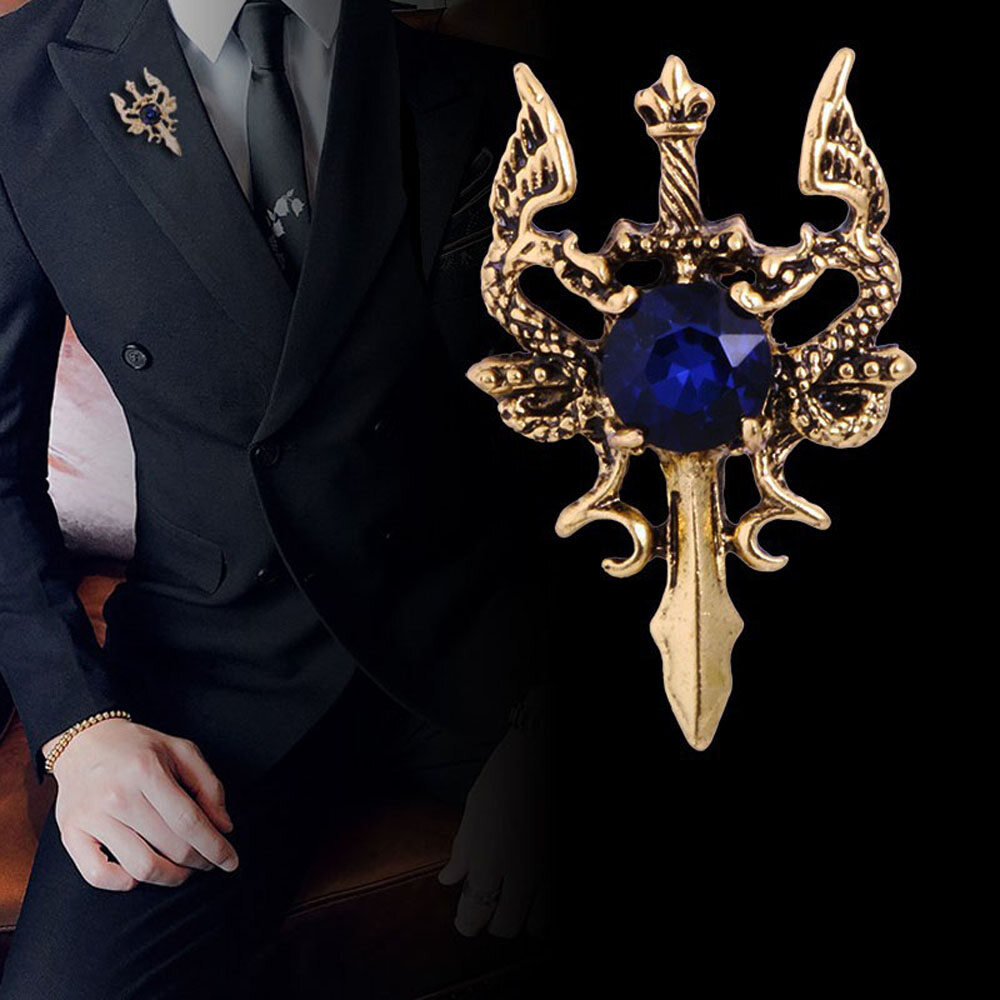 Vintage Gift For Men Lapel Pins Dragon Badge Rhinestone Animal Brooch Pins Jewelry Corsage Accessories