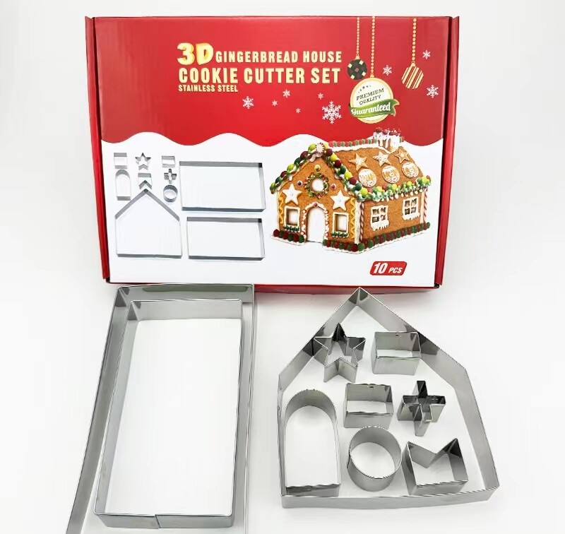 10-piece set/28-piece set Christmas cookie mold gingerbread house 3D three-dimensional stainless steel set baking house mold cookie tool