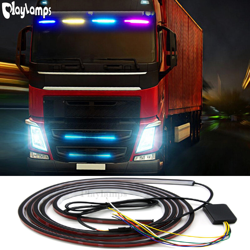 1 Set 24V LED Center Net Strip Led Truck Light Colorful Night Lights Brake Turn Signal Flow Lamp Strips