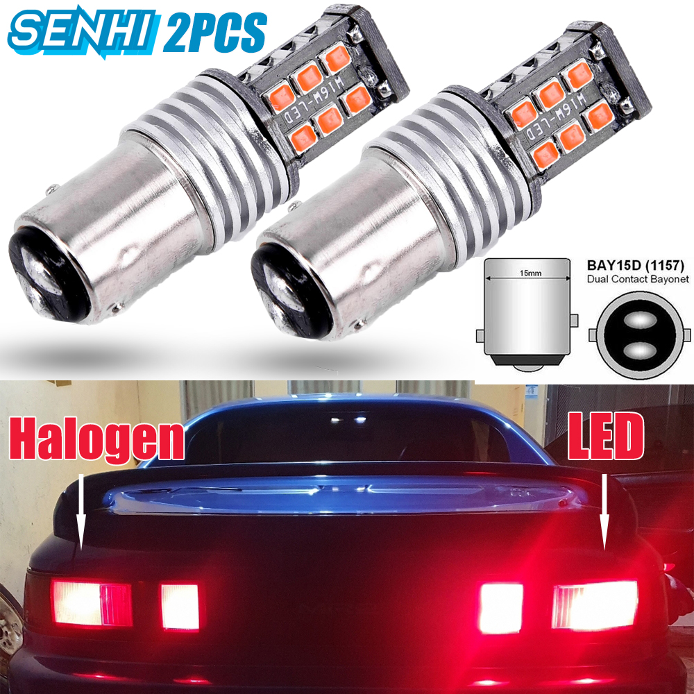 Senhi 2pcs Car Moto BAY15D 1157 Double Contact LED Brake Light Normal On Error Free 12V 2835-SMD LED Canbus Light Bulbs Red Yellow for Braking Stopping Turn Signal Lamps