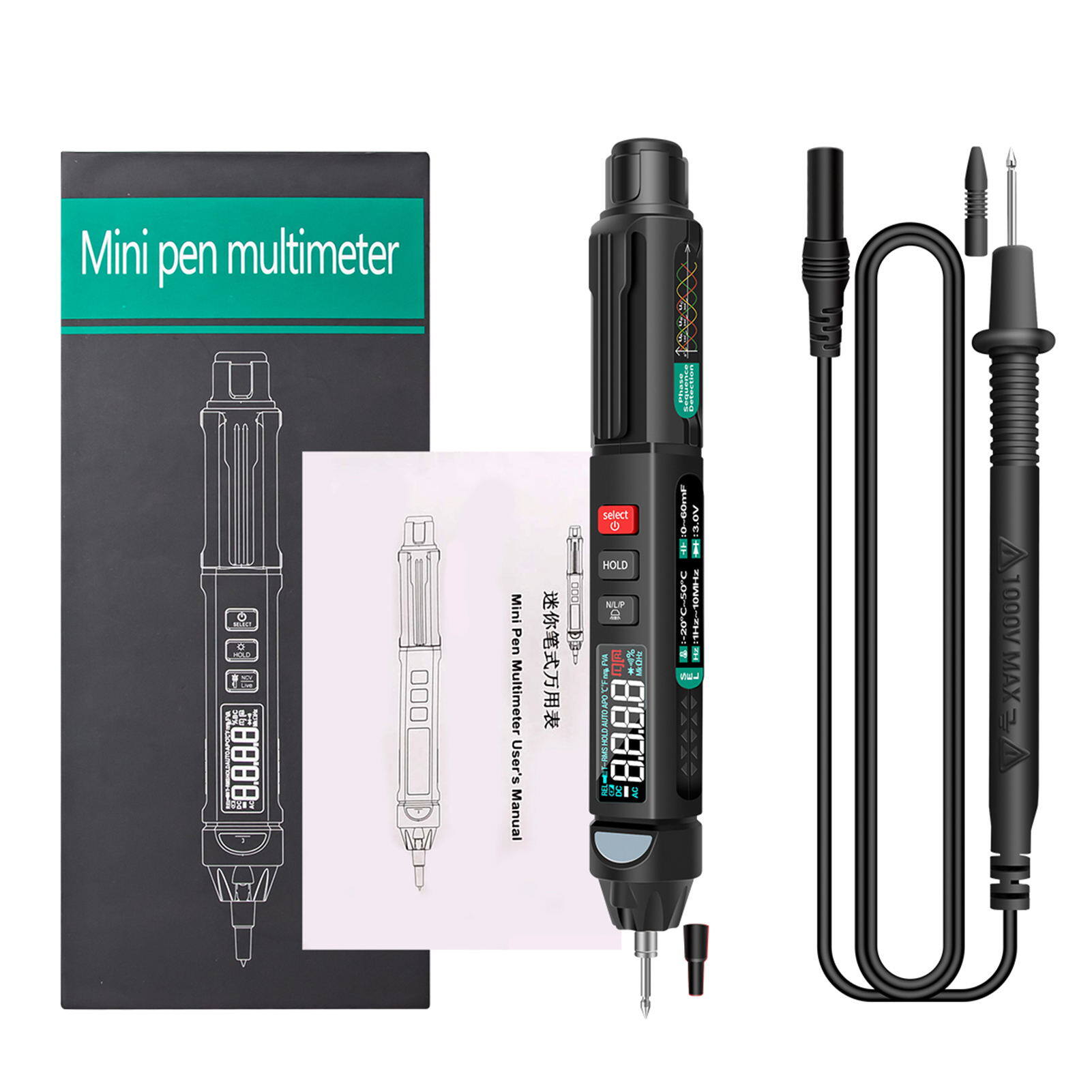 ANENG A3008 Pen Multimeter 6000 Counts Digital Multimeter Meter Tester with LCD Display Backlight Flashlight NCV Auto-off for Voltage Current Resistance Capacitance Diode Continuity Test (Color Screen & Phase Sequence Measurement)