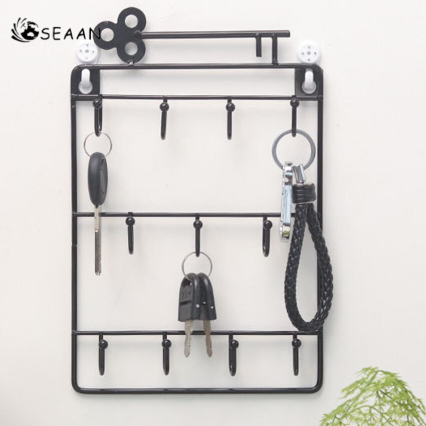 Modern Style Iron Wall Mounted 11 Hangers Hooks Key Holder Coat Hat Storage Rack Practical Cloth / Keys Hooks