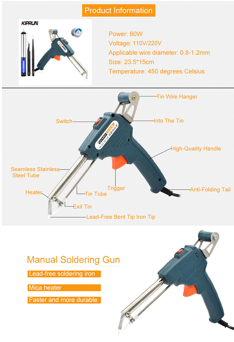 [Hàng Có Sẵn] Mỏ Hàn Tự Động Hàn Tự Động KIPRUN, Dụng Cụ Nhiệt Độ Điện 220V 60W Bộ Dụng Cụ Hàn Có Thể Điều Chỉnh Làm Nóng Nhanh, Với Dây Không Chì, Bơm Hút, Nhíp