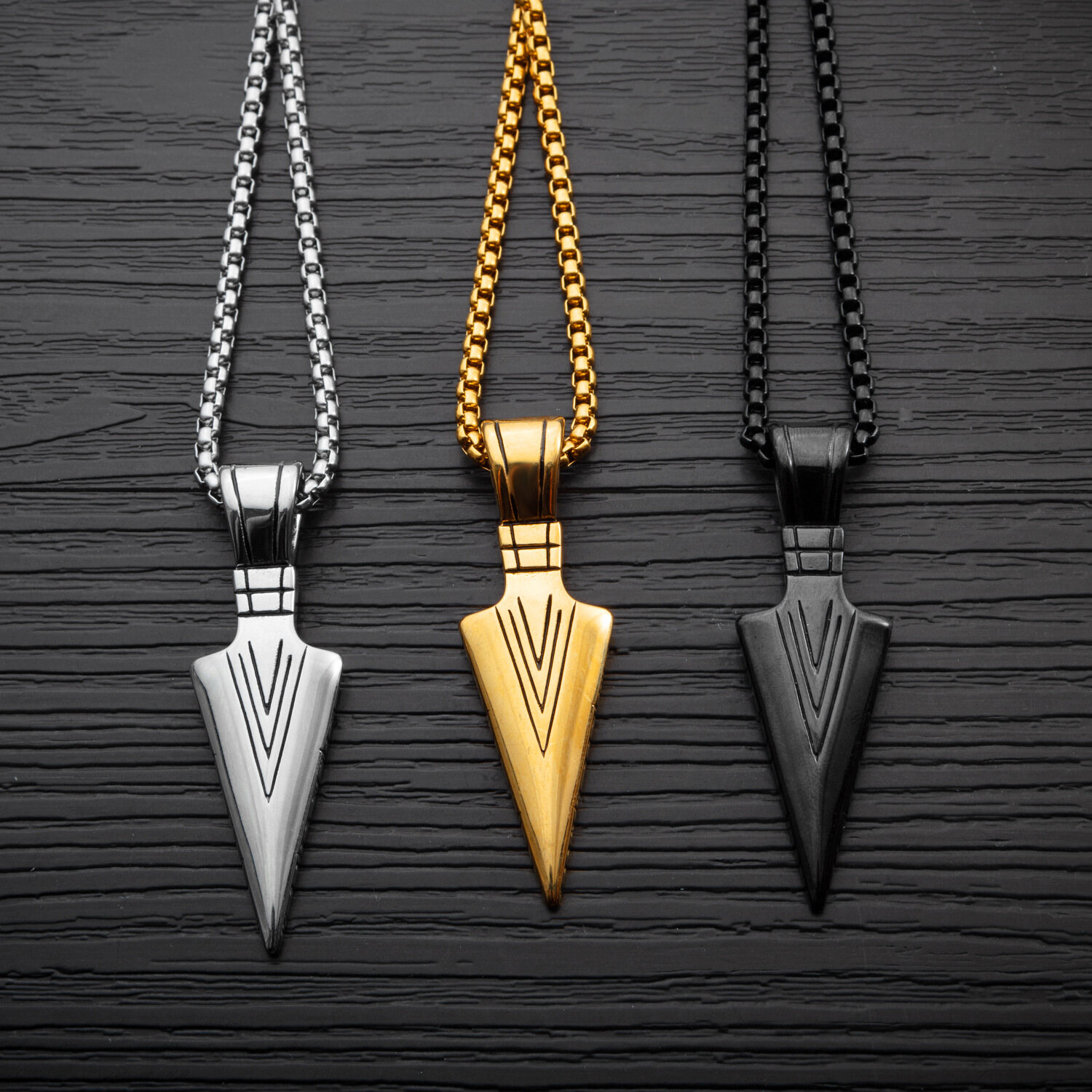 Men's Fashion Jewelry Gold Silver Arrow Head Pendant Long Chain Necklace