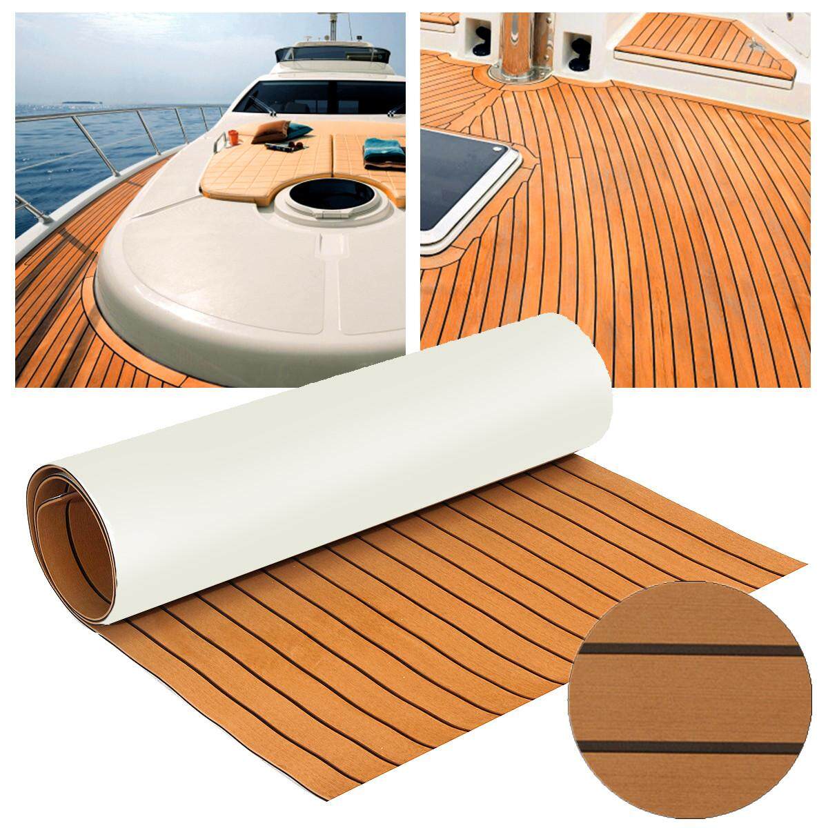 【Free Vận Chuyển + Đèn Flash Deal】Marine Sàn Tự Dính Nâu EVA Xốp Giả Gỗ Tếch Decking Tấm 35 ''X 91''