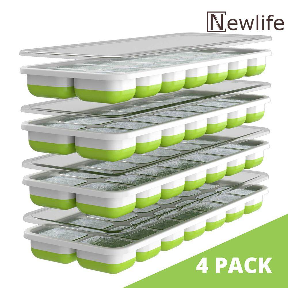 Newlifestyle 4pcs 14 Grids Silicone Ice Cube Tray Molds Square Shape Ice Maker w/Cover
