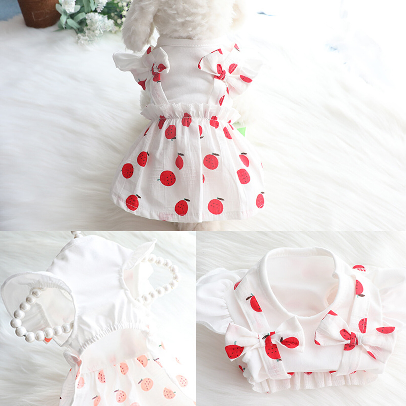 Pet Sleeveless Dress Strawberry Pattern Decorative Breathable Skirt Clothes for Dogs Cats Summer