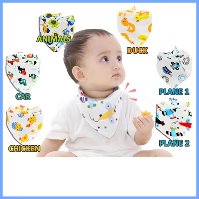 BBLOVE Baby Cotton Triangle Bandana Drool Bib with Button Newborn Saliva Towel Bib Tuala Berbutang Segitiga