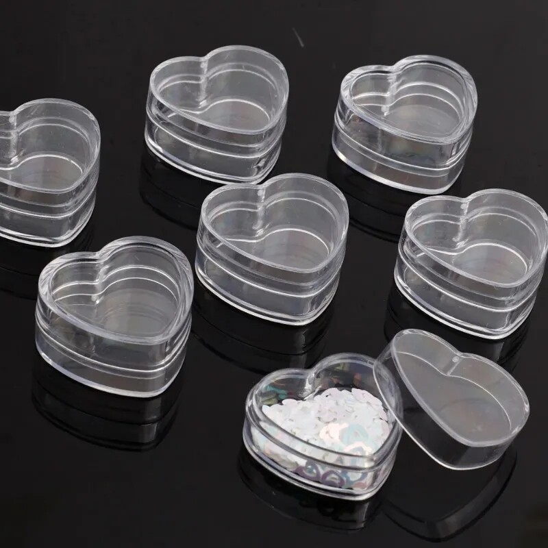 10pcs trong suốt Nhỏ Lưu Trữ nhựa hộp Acrylic rõ ràng trái tim hộp thuốc chống ẩm trường hợp nhỏ tự làm đồ trang sức bao bì di động