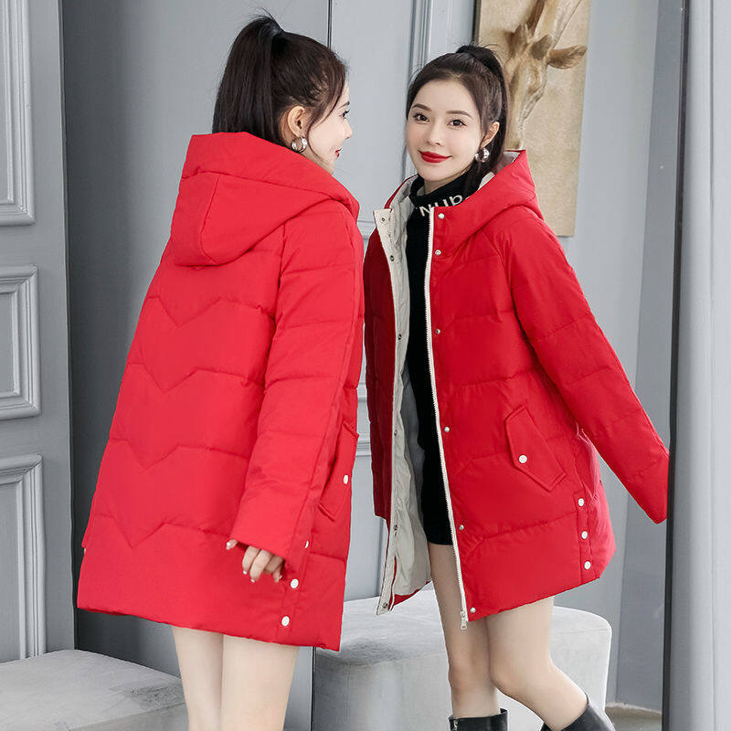 Down Cotton Jacket Women's Medium Length 2022 New Korean Version Loose Thin Thickened Large Cotton Jacket Winter Coat
