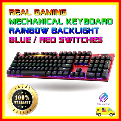 KRK3 ✅READY STOCK✅ REAL PRO GAMING MECHANICAL KEYBOARD GAMING KEYBOARD BLUE SWITCH OR RED SWITCHES COLOURFUL RAINBOW BACKLIGHT MULTI COLOUR USB WIRED MECHANICAL GAMING KEYBOARD MECHANICAL KEYBOARD for PC Desktop Laptop