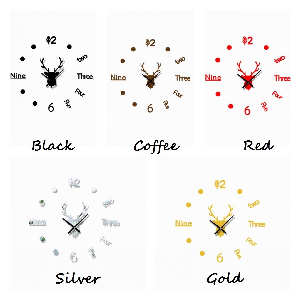 【Lightingeverthing】 Đồng Hồ Treo Tường Đầu Hươu Tự Làm 3D Đồng Hồ Treo Tường Thiết Kế Nghệ Thuật Phòng Khách Gương Trang Trí Nhà Cửa Sáng Tạo Dễ Dán Đẹp Bề Mặt Gương Đẹp