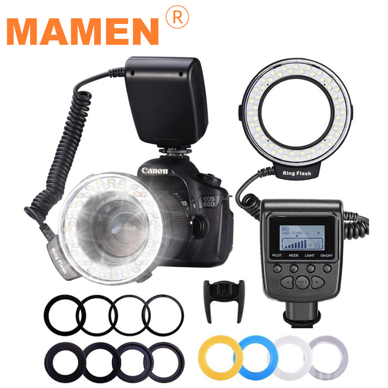 Mamen RF-550D 48 Macro Led Vòng Đèn Flash Với 8 Ống Kính Bộ Chuyển Đổi Cho Nikon Canon Sony Pentax Olympus Panasonic Máy Ảnh DSLR Đèn Flash Kính Lọc Kit