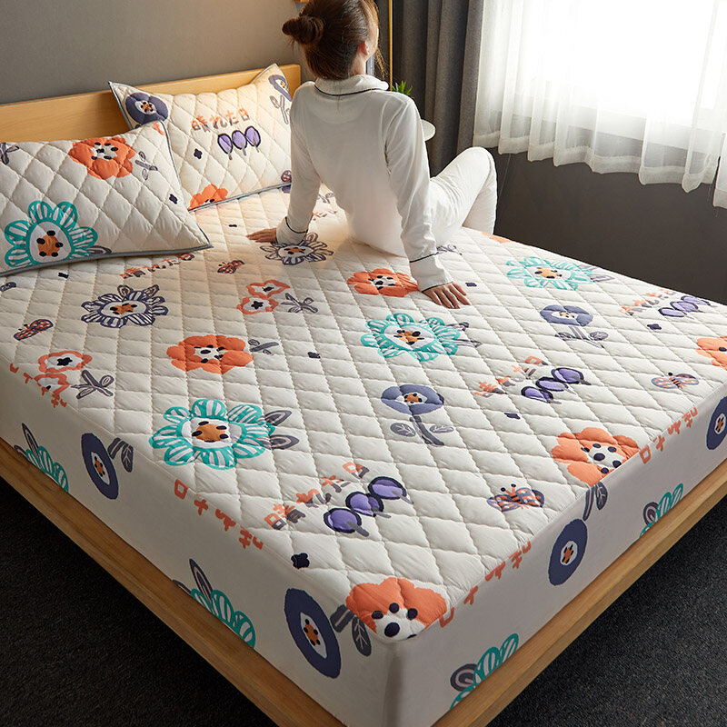 New Waterproof Mattress Cover Printed Quilted Fitted Bed Sheet Queen Size Single Double King