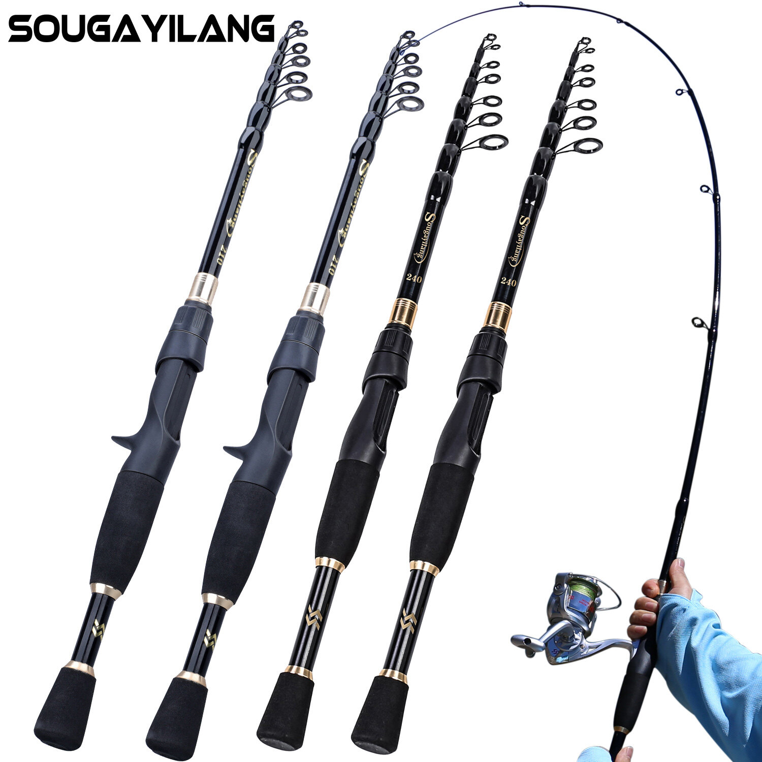 sougayilang fishing rod graphite portable spinning telescopic fishing pole