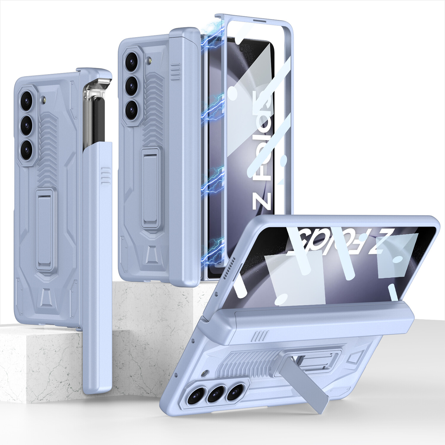 Slide Cover Pen Case Pen Slot Full Shock-proof Armor Phone Case For Samsung Galaxy Z Fold5 Fold4 Fold3 Case ZFold5 With Hinge Protection Stand Hard PC Back Case For Samsung Z Fold3 4 5 Case Front Screen Film Stand