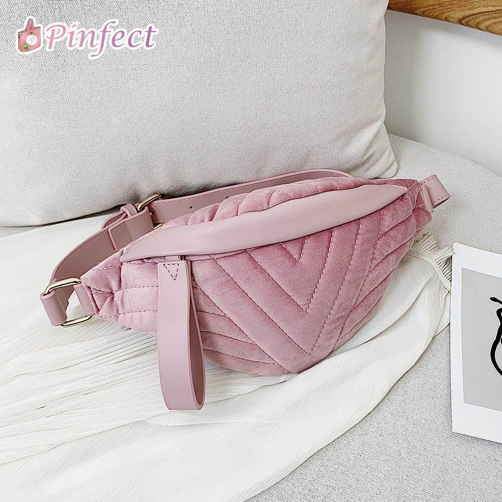 [Pinfect] Fashion Women Solid Color Cute Waist Belt Pack Women Plush Soft Leather Shoulder Messenger Bags Zipper Casual Chest Phone Purse