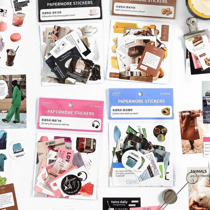 Cdaily|20pcs Magazine Style Stickers Adhesive Sticker Pack ins Retro Handbook Stickers diy Decorative Material Stickers Collage Material Goo Card Decorative Stickers