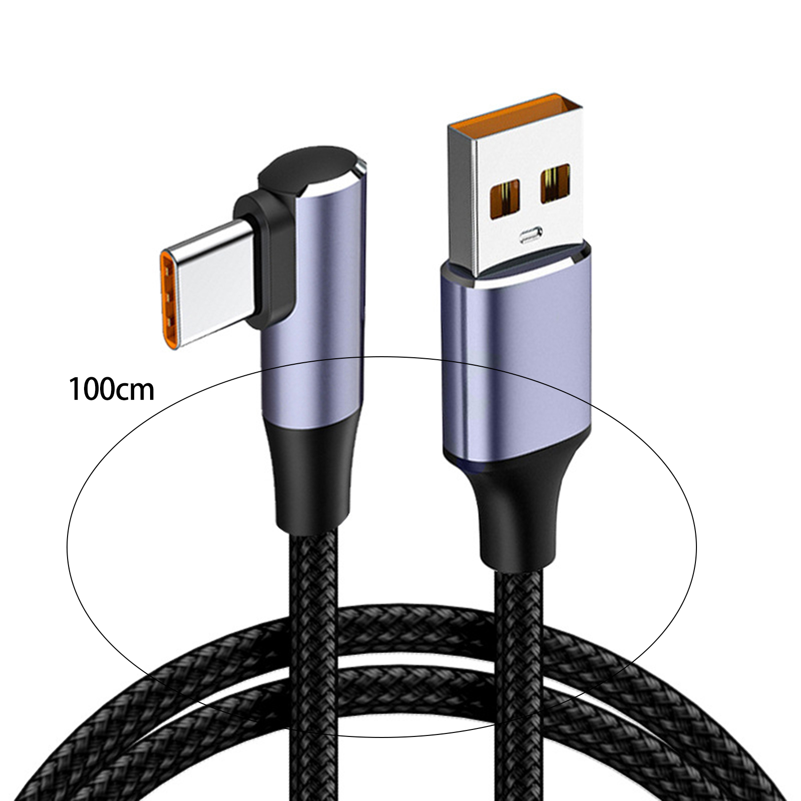 6A 100W Data Cable Universal High Current Braided Wire Tangle-free Fast Charging Elbow Design USB Type-C Mobile Phone USB-C Charger Cable for Office Practical Charging Cord