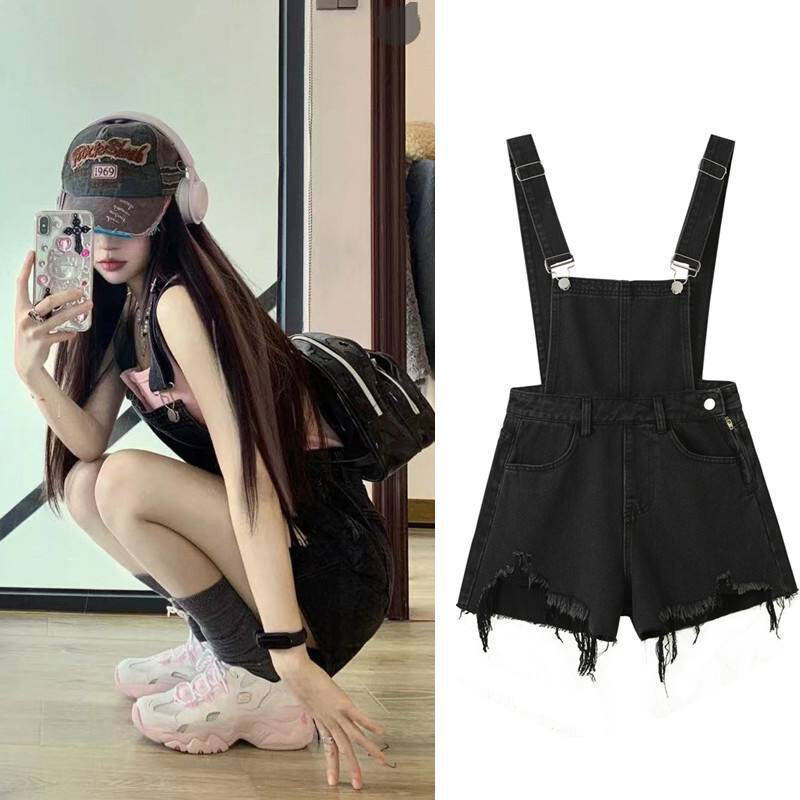 IEF Denim straps, shorts, women's 2024 new loose fitting and slimming A