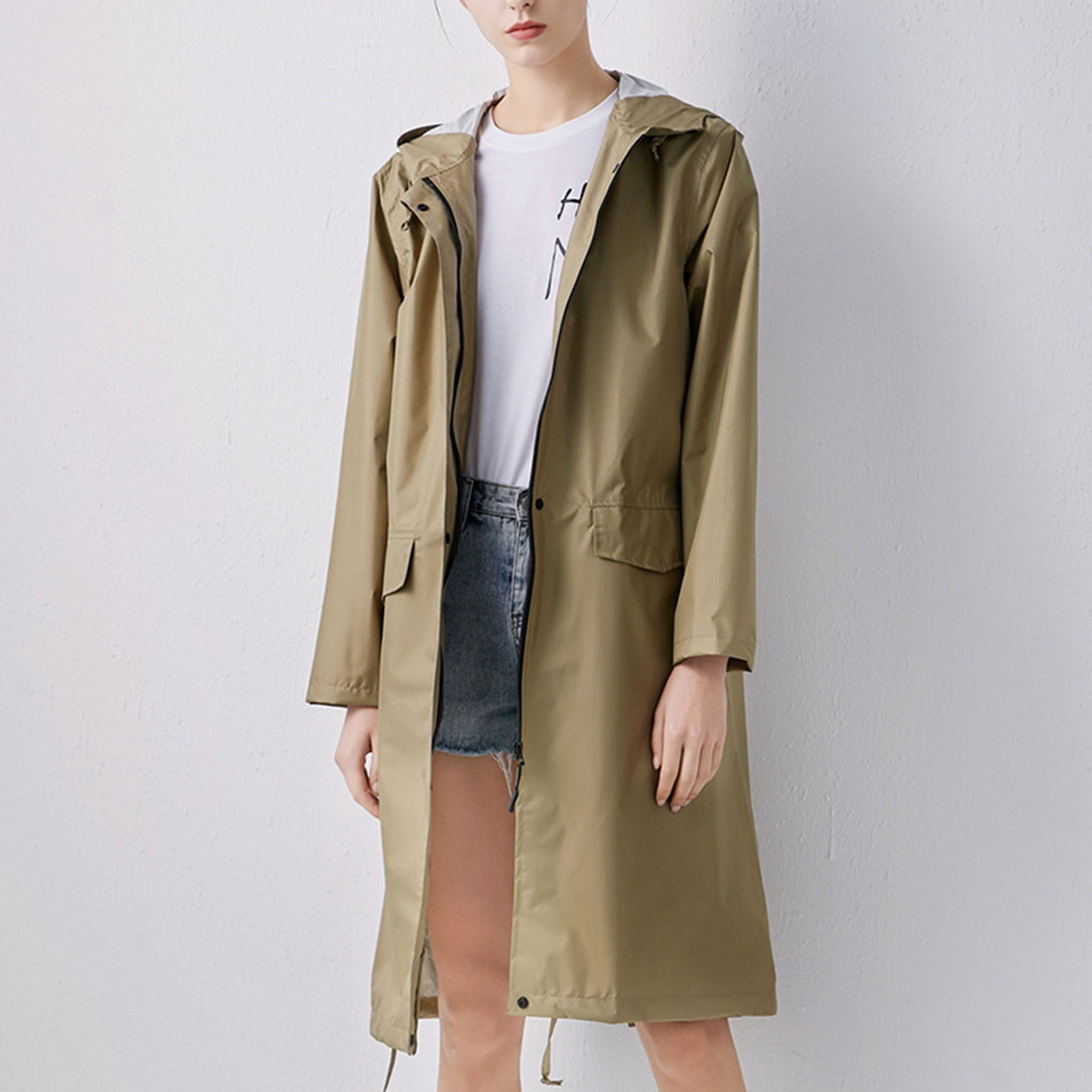 Benferry Solid Color Raincoat Waterproof 210D Polyester Cloth Unisex Rain Jacket for Outdoor